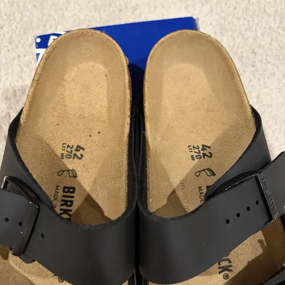 NIB Birkenstock Arizona Birko-Flor Sandals Black EU 42/women 11/men 9 Reg Fit